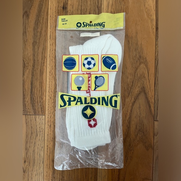 Vintage 1980s SPALDING Tube Socks Sz 10-13 White-Red Spell-Out Logo - Picture 1 of 3